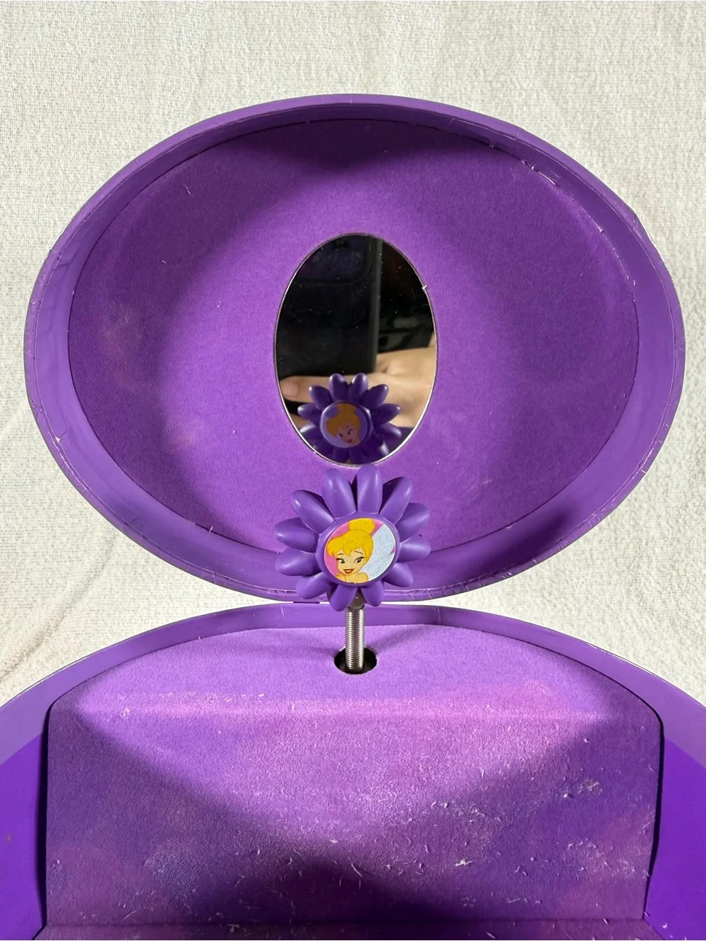 Disney 2013 Purple TinkerBell Floral Round Music Jewelry Box with Mirror